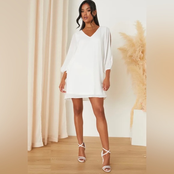Lulus Dresses & Skirts - Lulu’s White Split Sleeve Swing Dress Size XL NWT